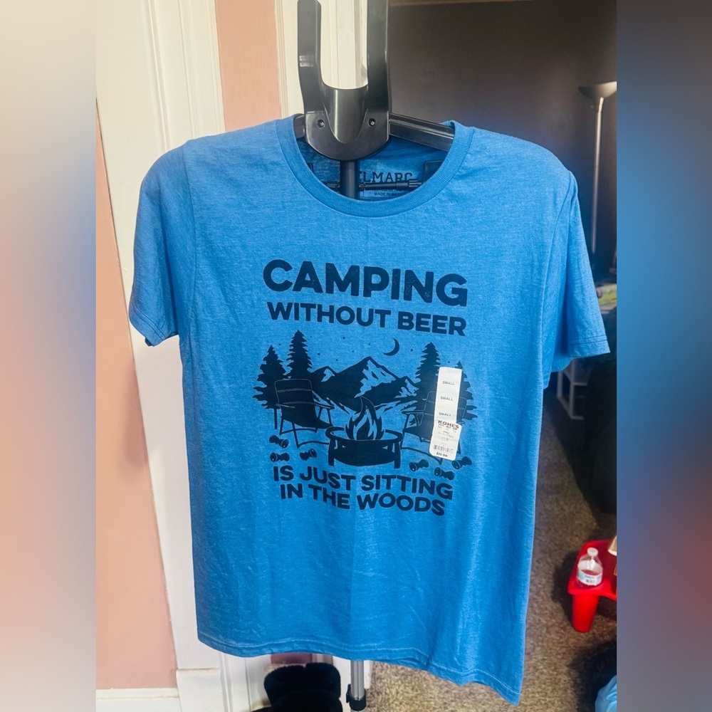 Unlabeled Blue 'Camping Without Beer' Graphic Tee